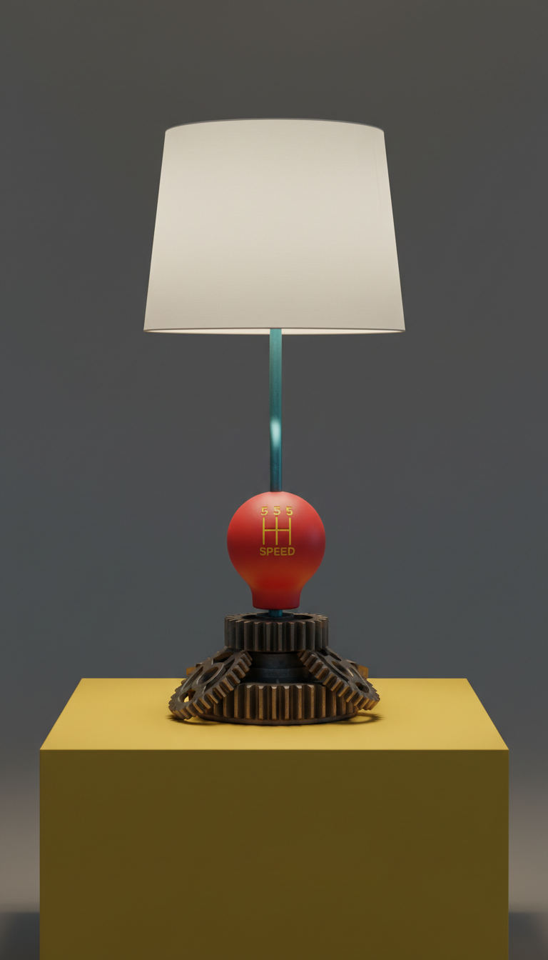 Gear Knob Table Lamp With Distressed Finish